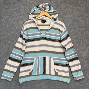 Pendleton Baja Soft Hoodie Adult Medium Striped‎ Beach Lounge V Neck Knit